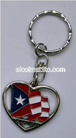 Dulces Tipicos Puertorican flag keychain in the shape of a Heart Puerto Rico